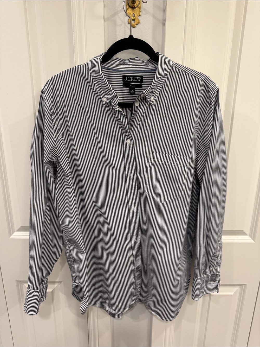 J. Crew navy striped oxford